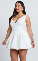 Plunge Corset Front V Waist Fit And Flare Dress in White