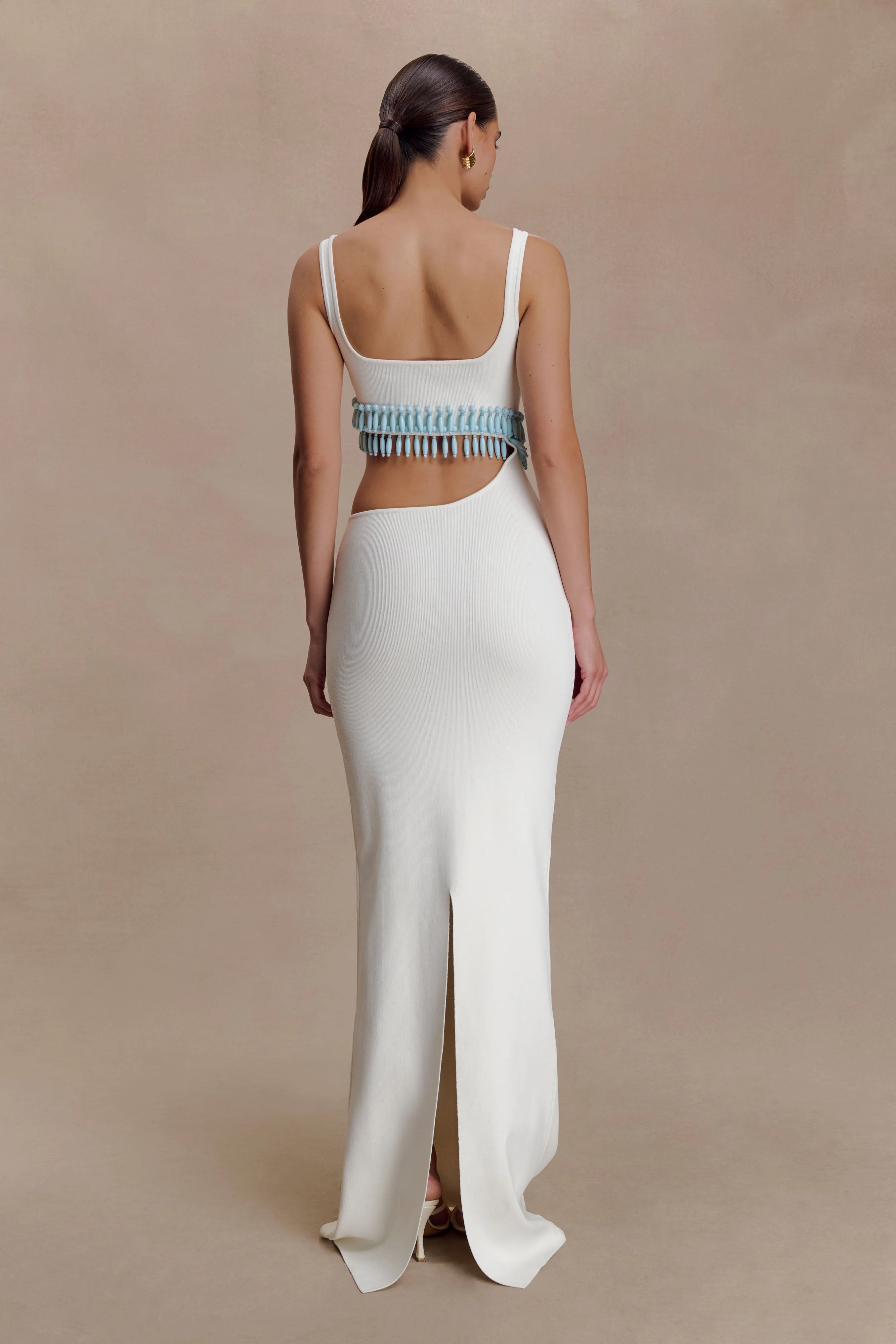 Ruvic Knit Maxi Beaded Dress - White