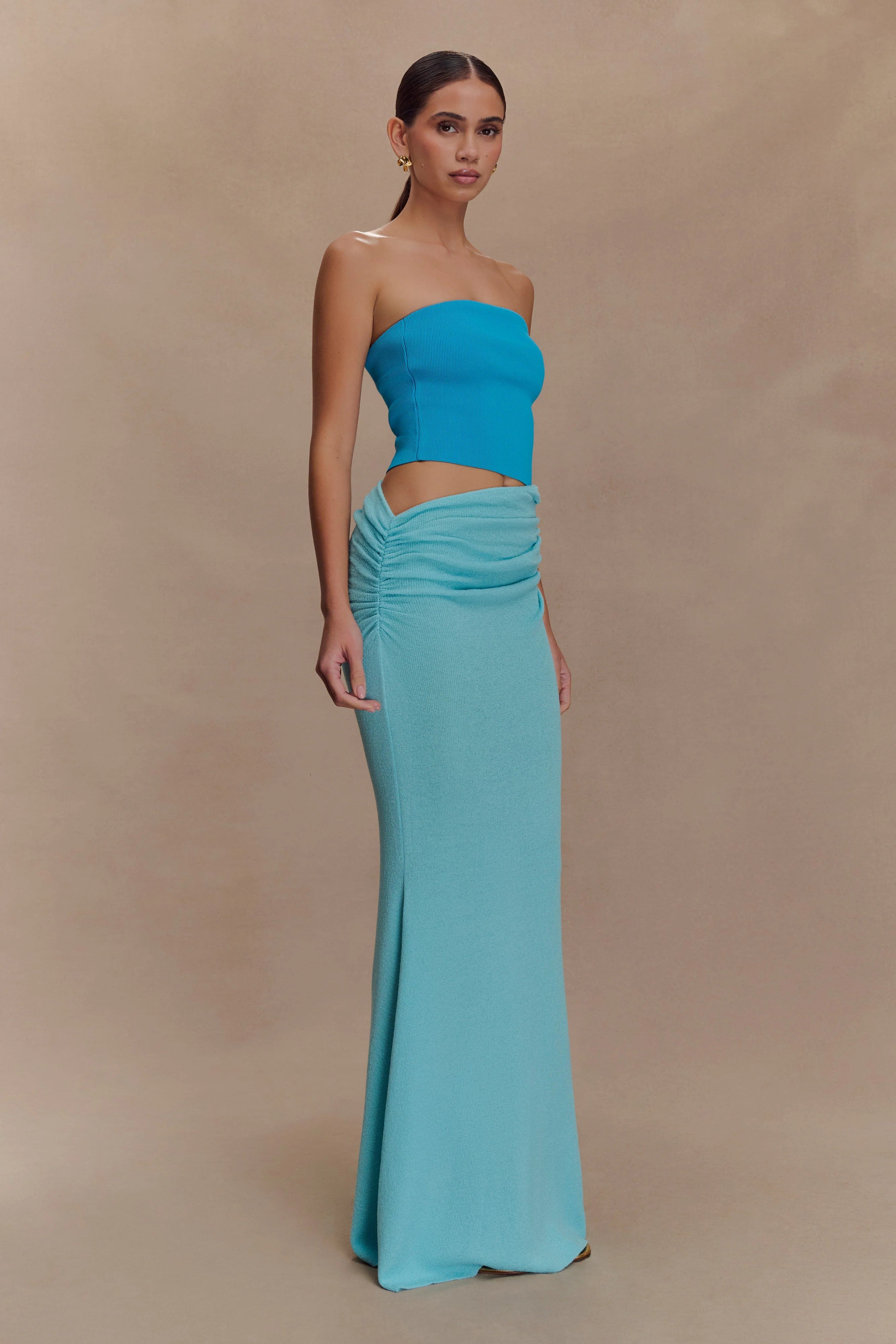 Jasiel Strapless Knit Maxi Dress - Cyan Blue
