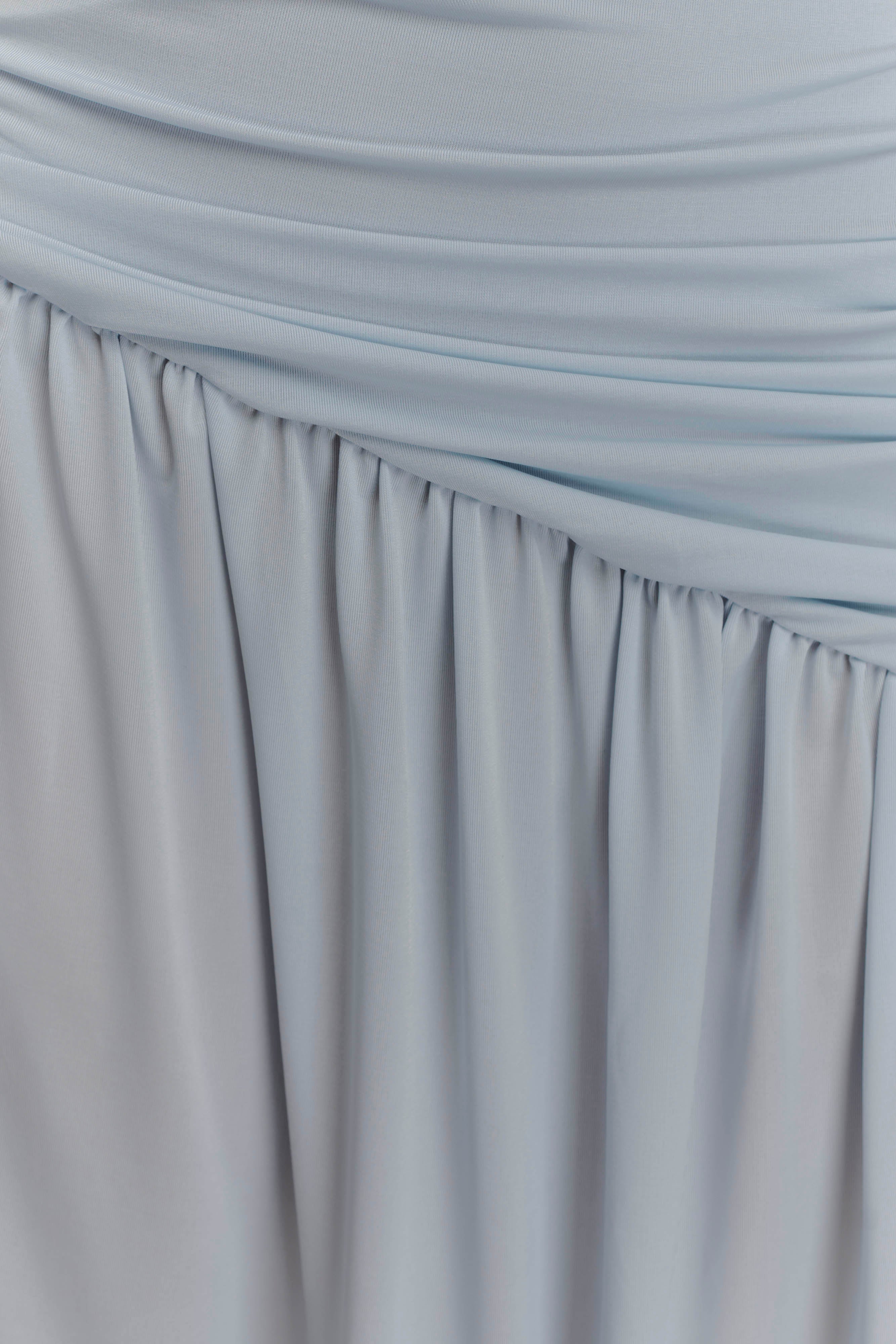 Bex Strapless Slinky Maxi Dress With Split - Pale Blue