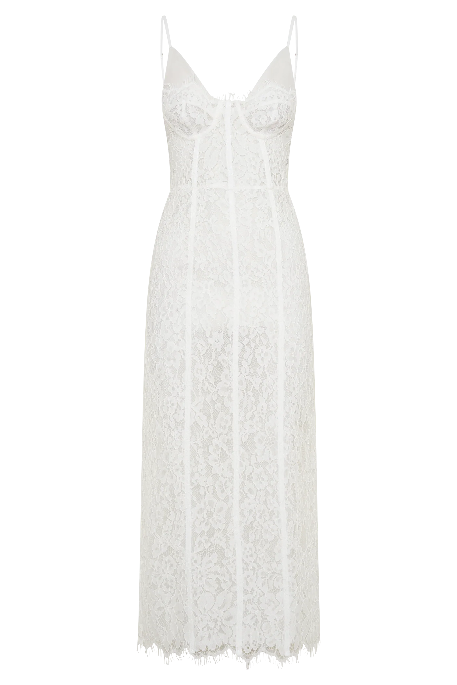Ottilie Lace And Mesh Midi Dress - White